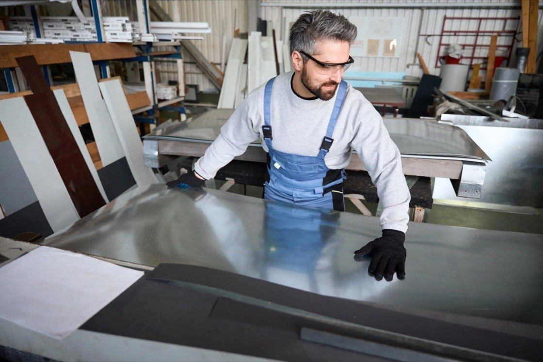 Fabricated panels checked against drawings at a metal fabricator in East Orange, NJ